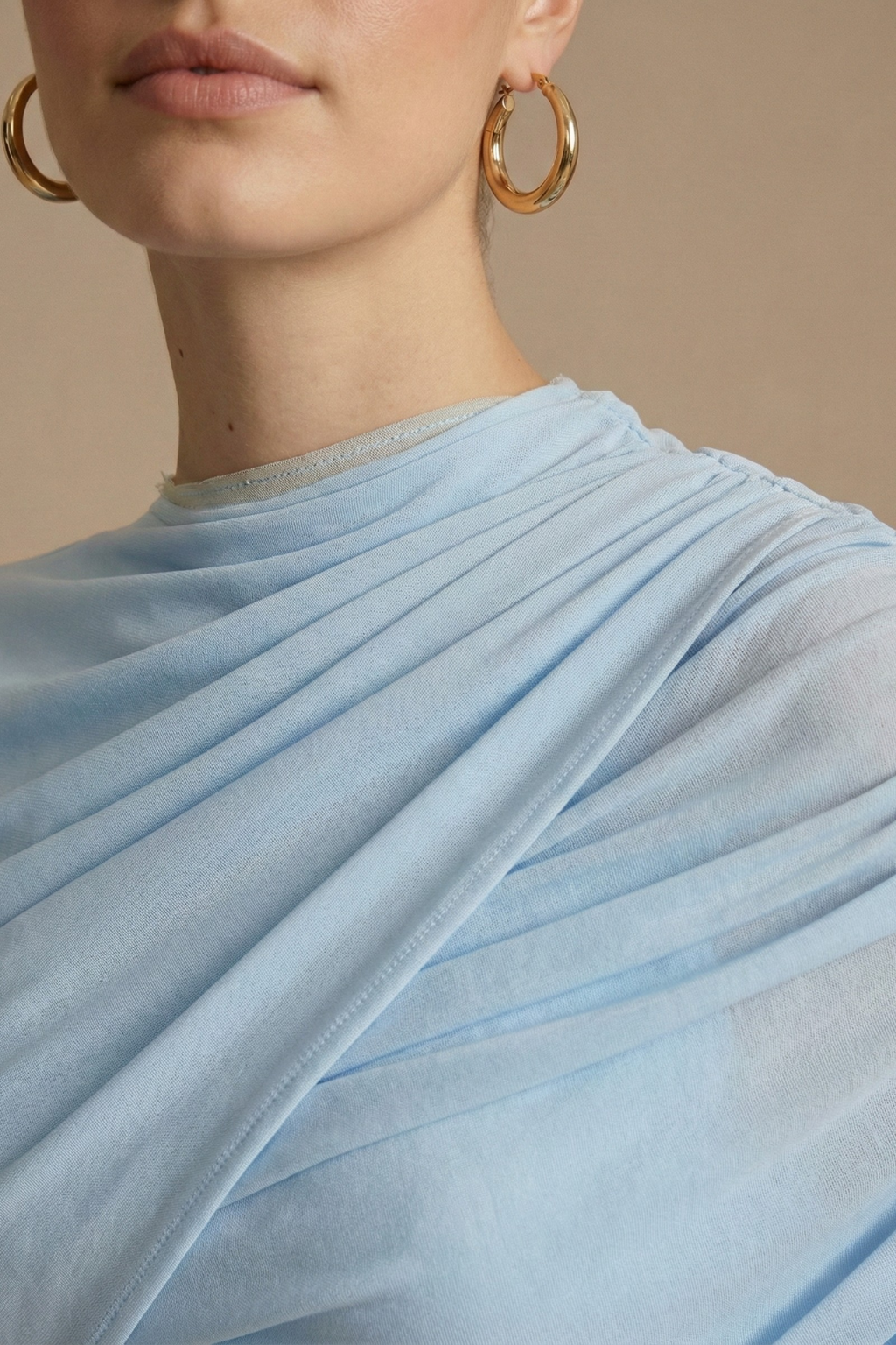 Women's Draped Maxi Dress - High Neck - Cape Overlay - Split