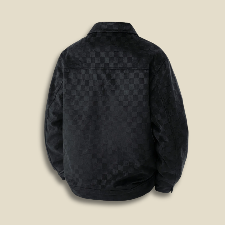 Men’s Check Pattern Jacket – Button Front Collared Shirt Jacket with Flap Chest Pockets