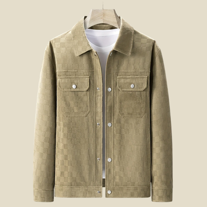 Men’s Check Pattern Jacket – Button Front Collared Shirt Jacket with Flap Chest Pockets