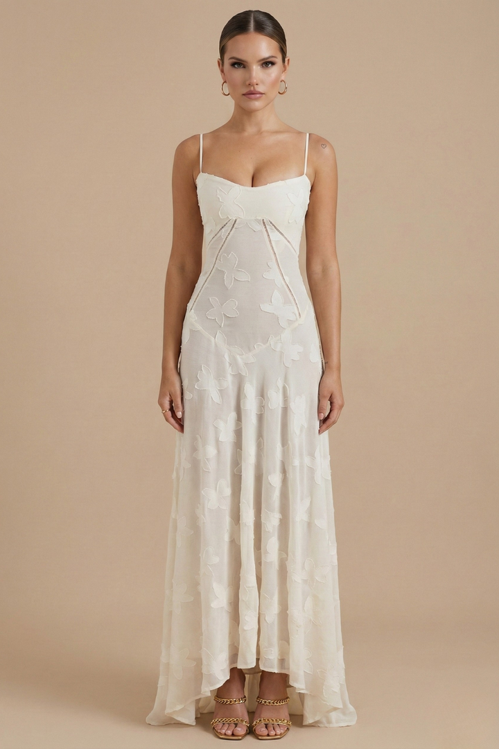 Women's Floral Jacquard Maxi Dress - Spaghetti Strap