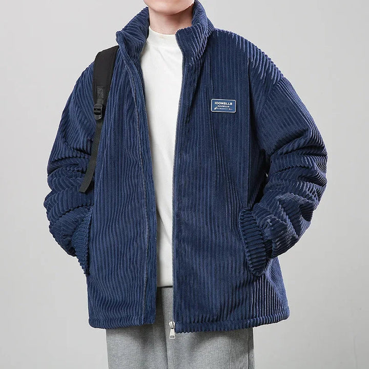 Men's Corduroy Puffer Jacket - Stand Collar - Full Zip - Padded