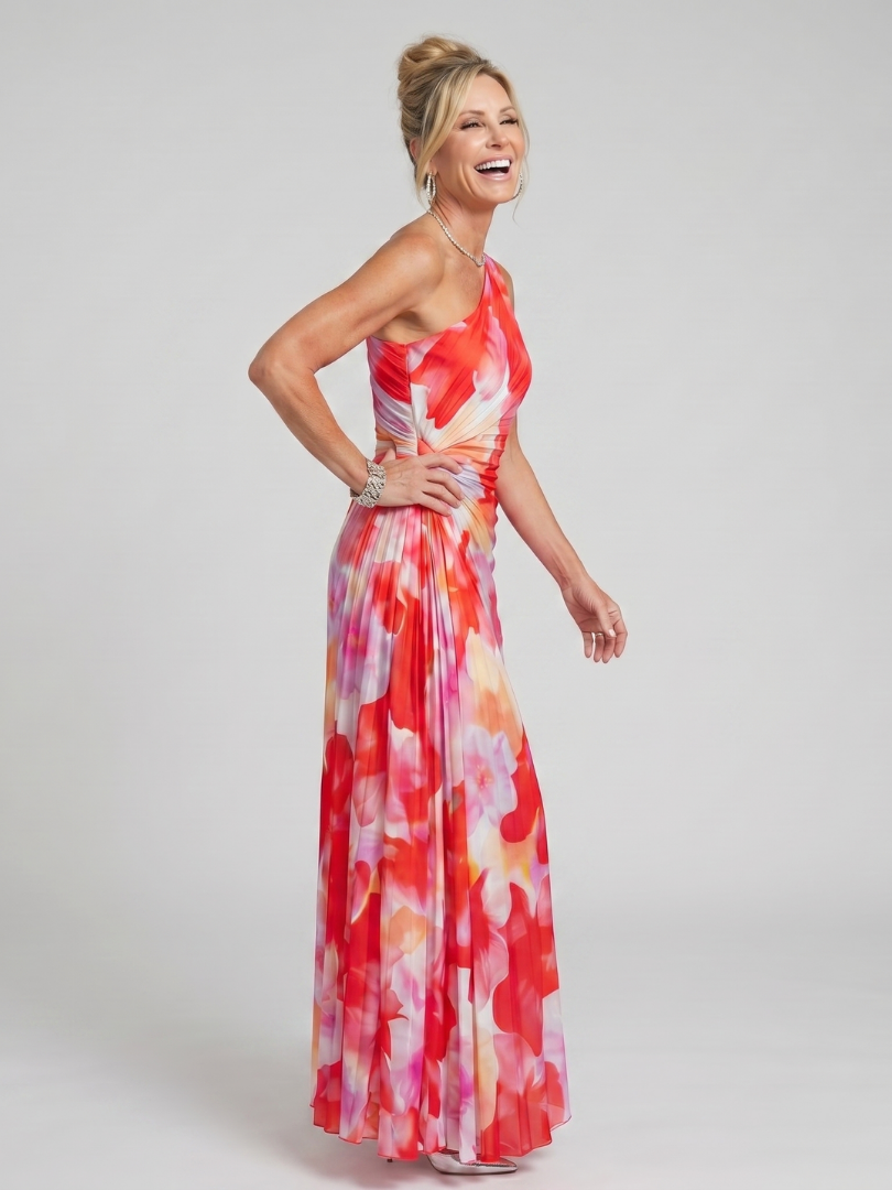 Taya | Asymmetrical Pleated Midi Dress with One Shoulder