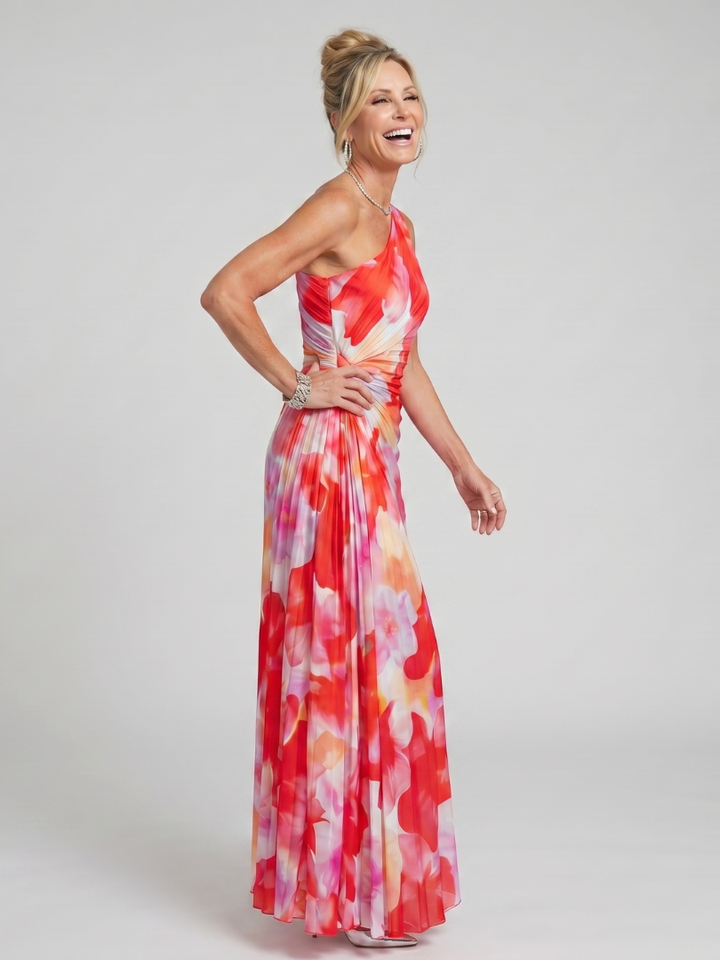 Taya | Asymmetrical Pleated Midi Dress with One Shoulder