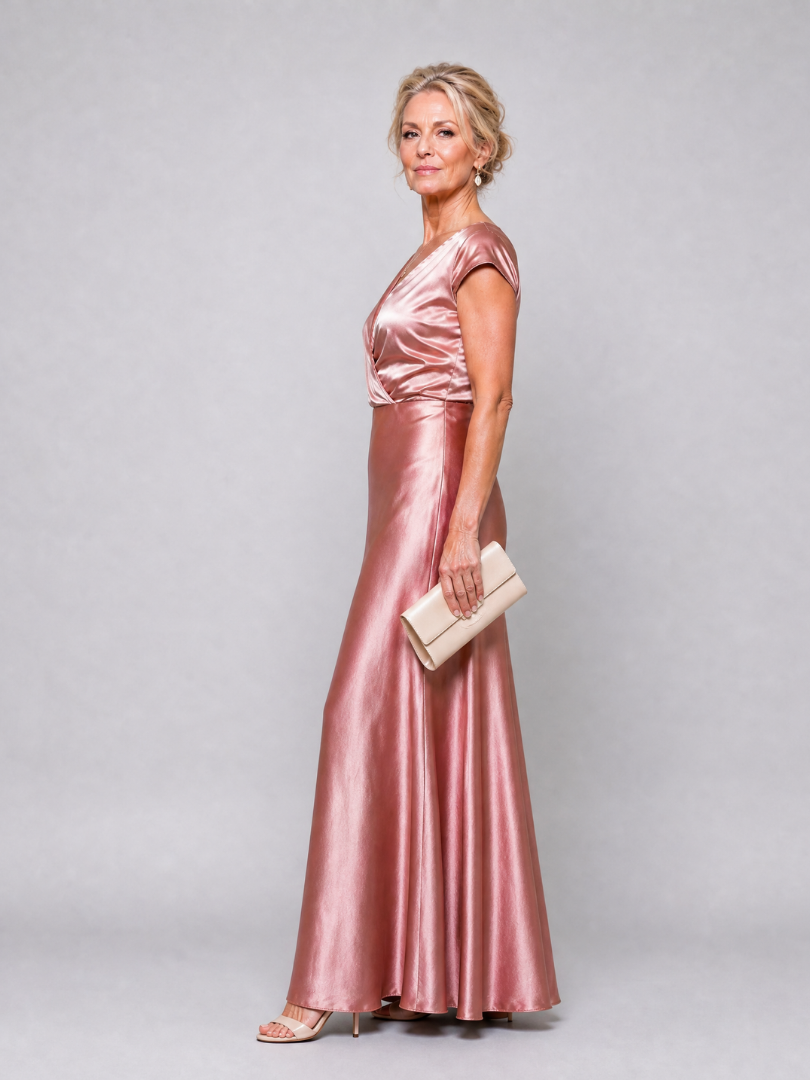 Samouse | Maxi Dress with Cap Sleeves and Wrap Bodice