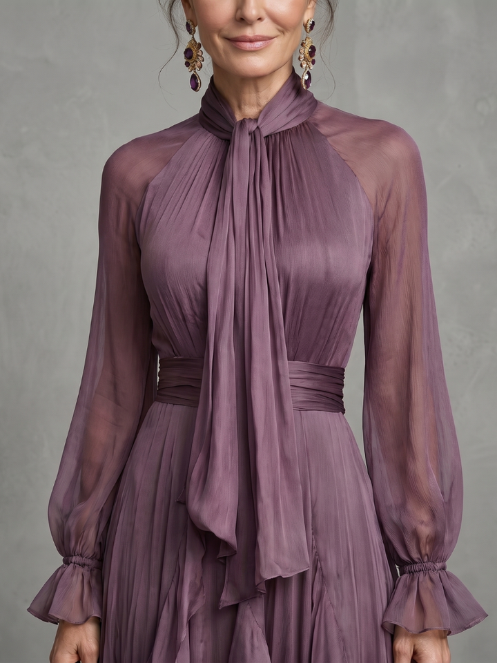Demetria | Ruffled Tiered Maxi Dress with Tie Neck