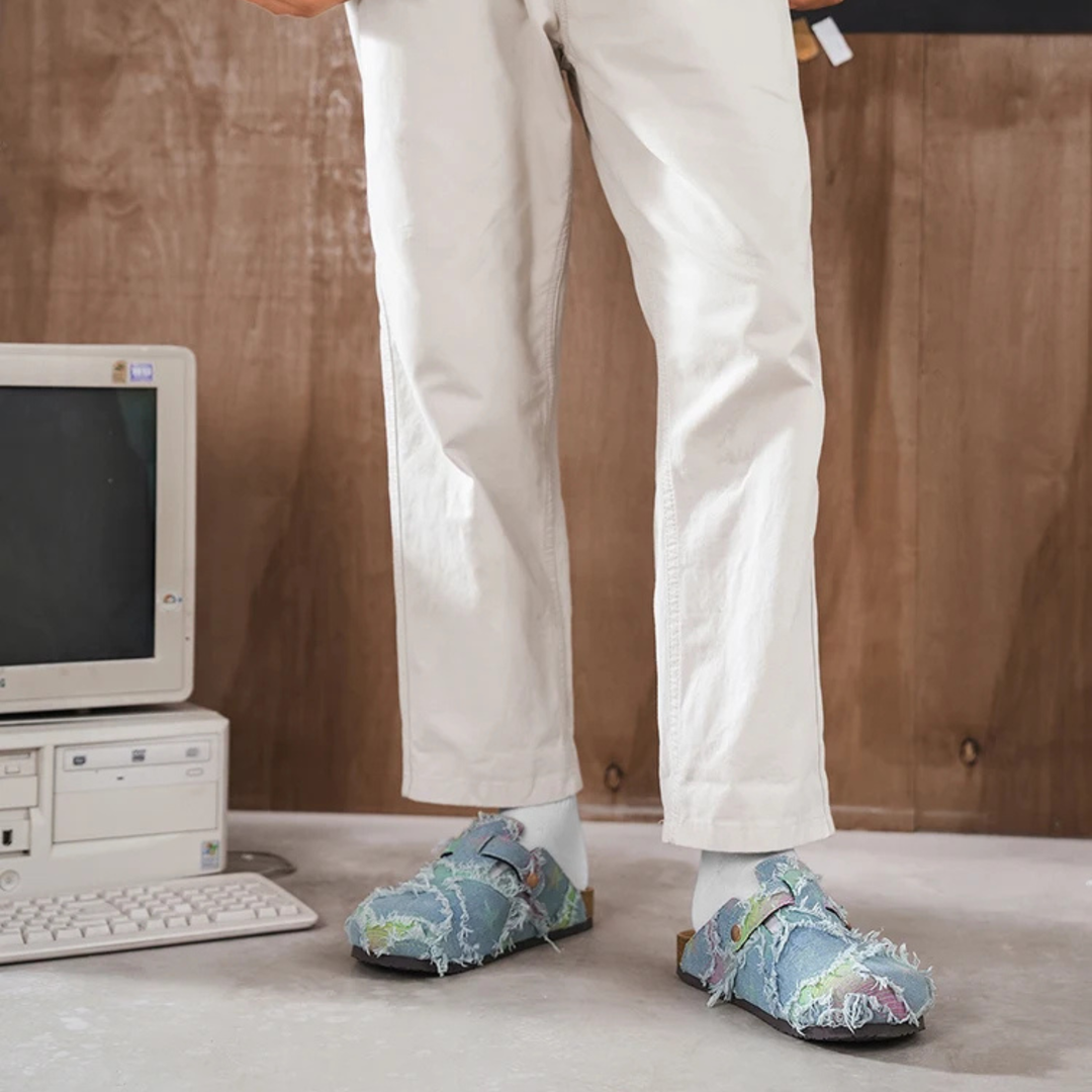 Cosmic Distressed Denim Mules