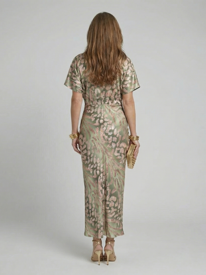 Stella & Grace™ | Abstract V-Neck Midi Dress with Twist Waist