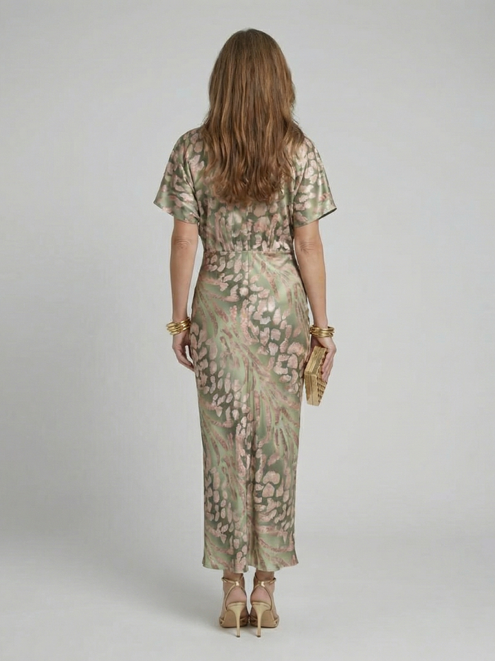 Stella & Grace™ | Abstract V-Neck Midi Dress with Twist Waist