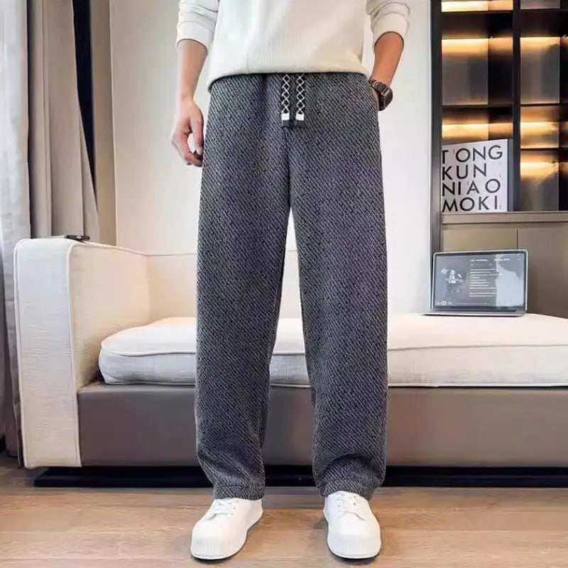 Men's Wide Leg Pants - Elasticated Waist Drawcord Twill