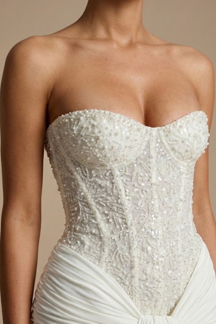 Women's Strapless Corset Maxi Dress - Draped Knot Detail