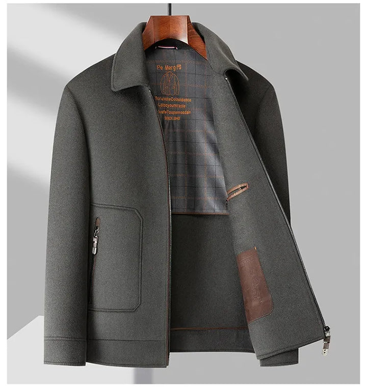 Men’s Pure Wool Tailored Zip-Front Jacket with Structured Collar
