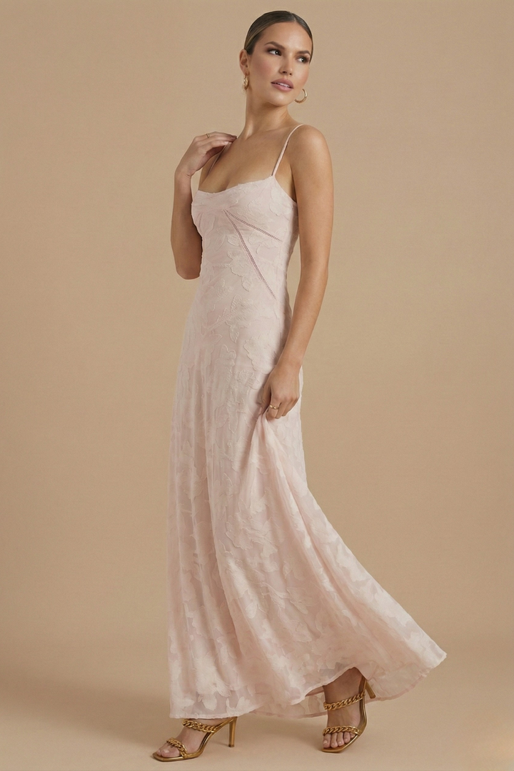Women's Floral Jacquard Maxi Dress - Spaghetti Strap