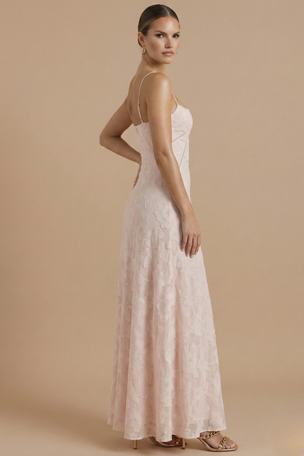 Women's Floral Jacquard Maxi Dress - Spaghetti Strap