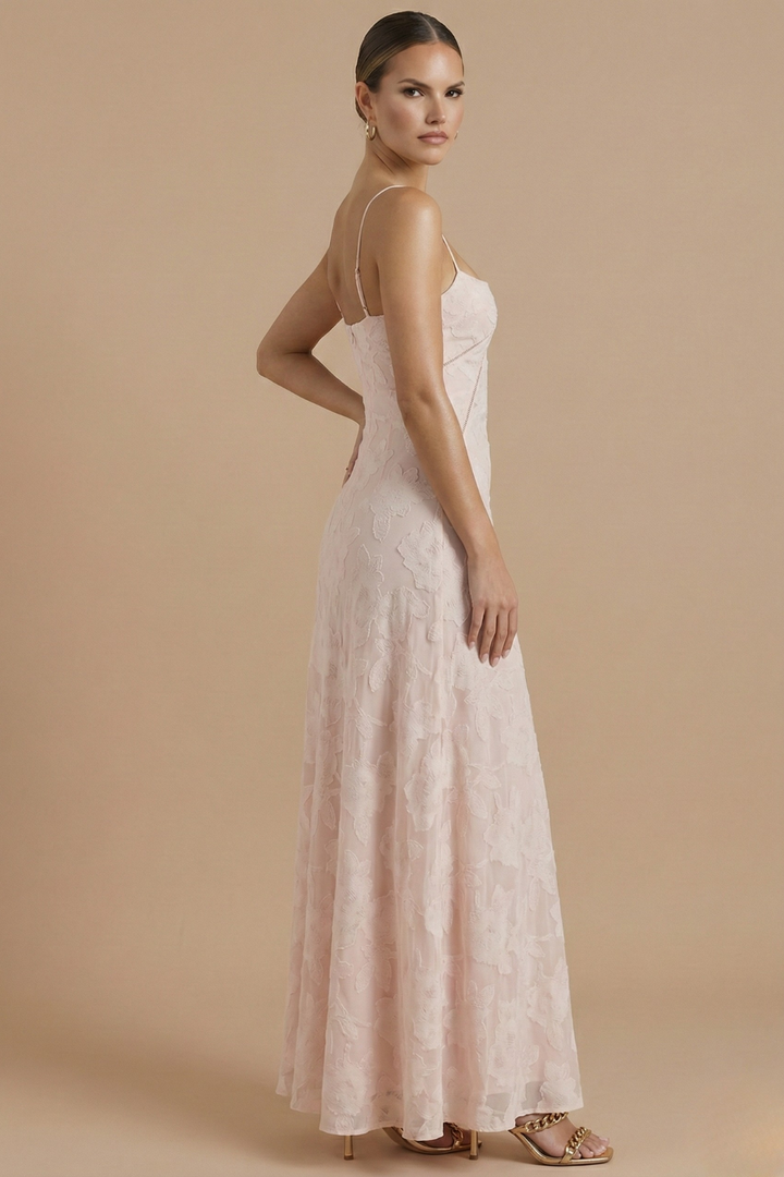 Women's Floral Jacquard Maxi Dress - Spaghetti Strap