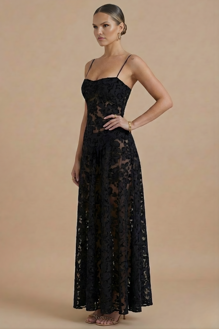 Women's Floral Jacquard Maxi Dress - Spaghetti Strap