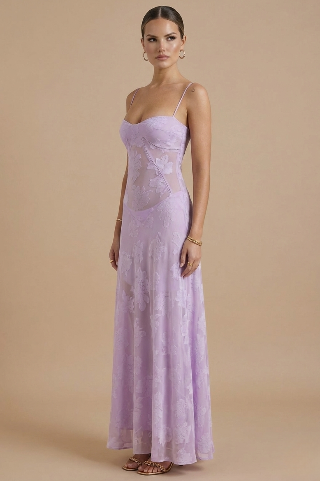 Women's Floral Jacquard Maxi Dress - Spaghetti Strap