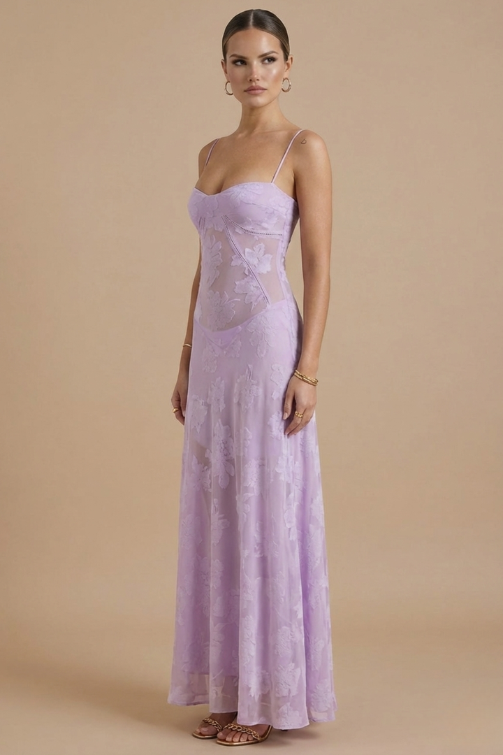Women's Floral Jacquard Maxi Dress - Spaghetti Strap