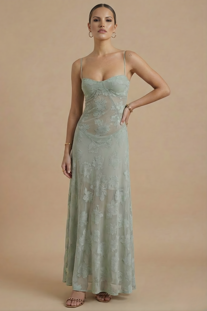 Women's Floral Jacquard Maxi Dress - Spaghetti Strap