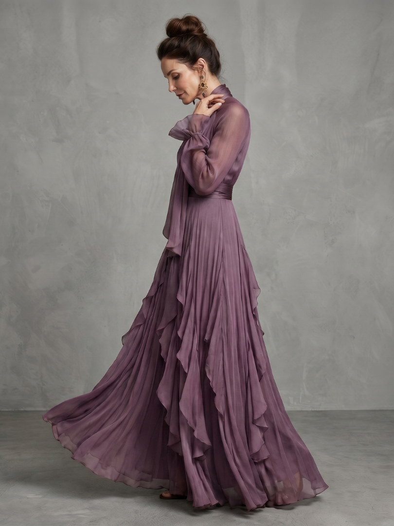 Demetria | Ruffled Tiered Maxi Dress with Tie Neck