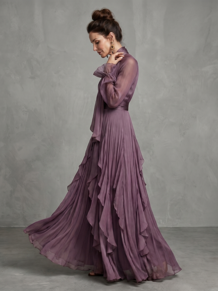 Demetria | Ruffled Tiered Maxi Dress with Tie Neck