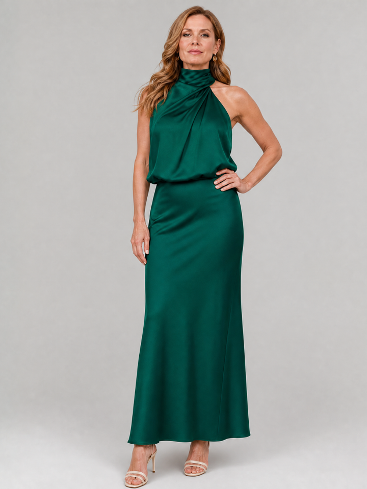 Nopal | Sleeveless Midi Dress with Draped Neckline