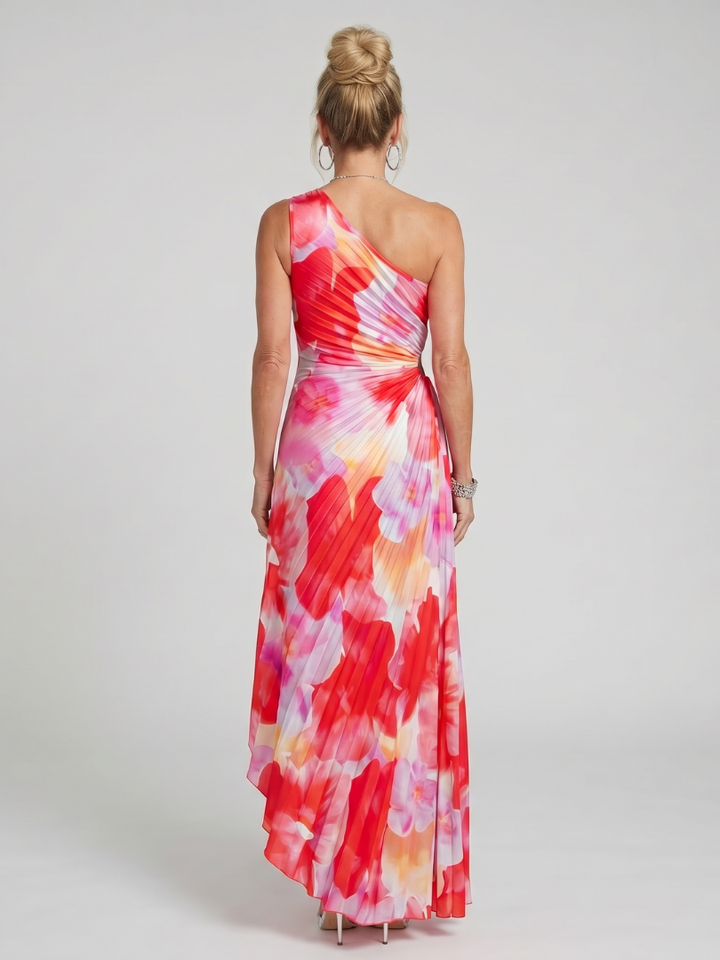 Taya | Asymmetrical Pleated Midi Dress with One Shoulder