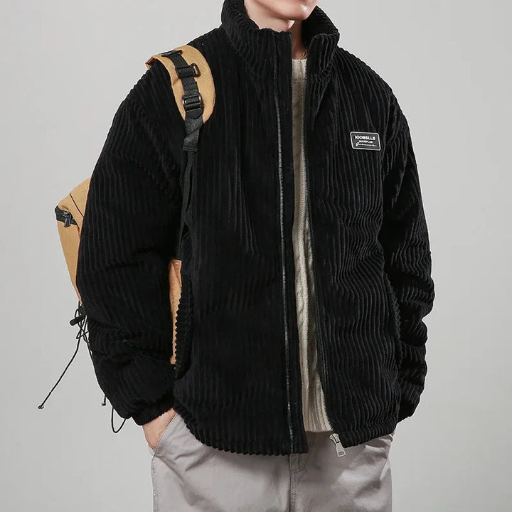 Men's Corduroy Puffer Jacket - Stand Collar - Full Zip - Padded