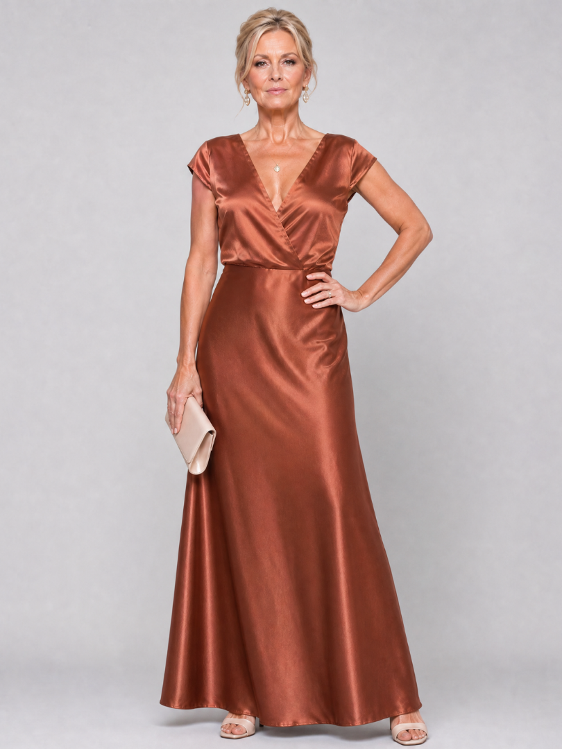 Samouse | Maxi Dress with Cap Sleeves and Wrap Bodice