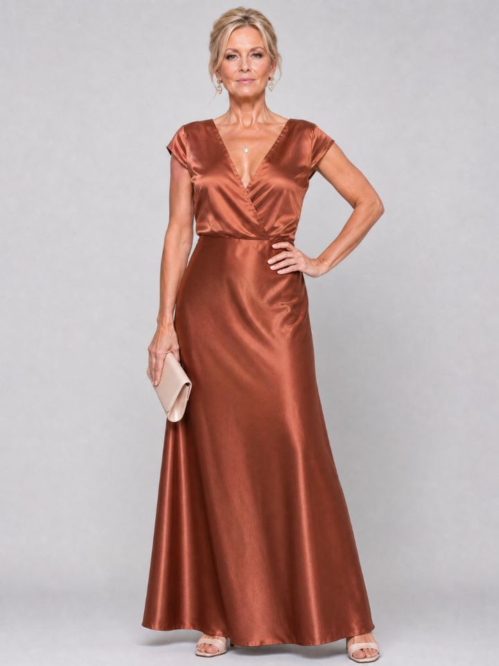 Samouse | Maxi Dress with Cap Sleeves and Wrap Bodice