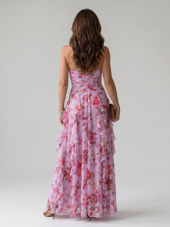 Nori | Floral Maxi Dress with Halter Neck and Ruched Bodice