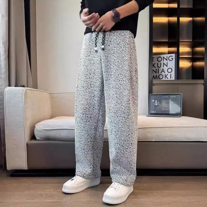 Men's Wide Leg Pants - Elasticated Waist Drawcord Twill