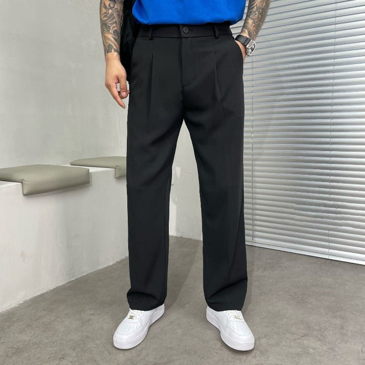 Men's Dress Pants - Pleated Wide Leg Straight Cut Belt Loops