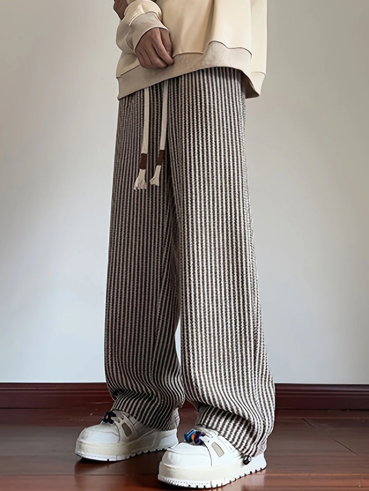Men's Wide Leg Pants - Herringbone Pattern - Drawstring Waist