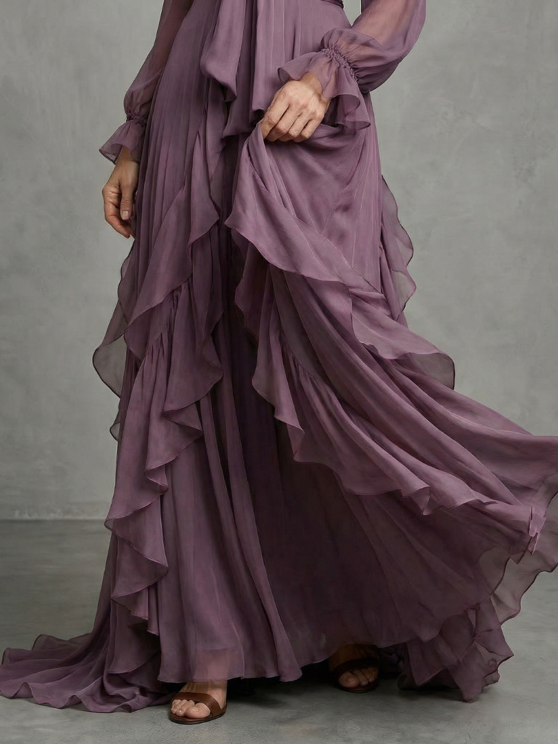 Demetria | Ruffled Tiered Maxi Dress with Tie Neck
