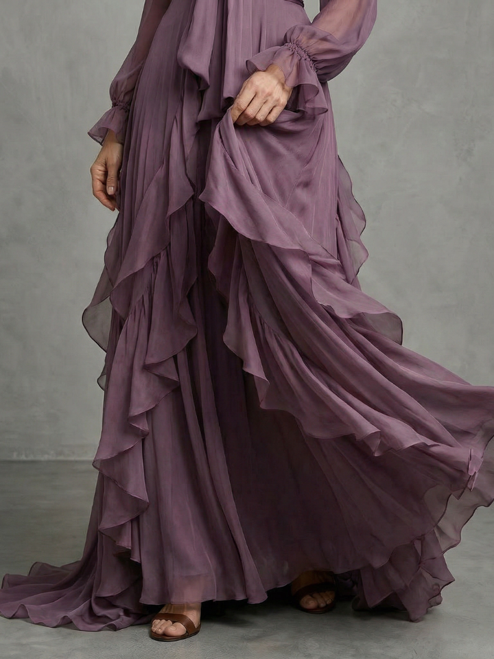Demetria | Ruffled Tiered Maxi Dress with Tie Neck