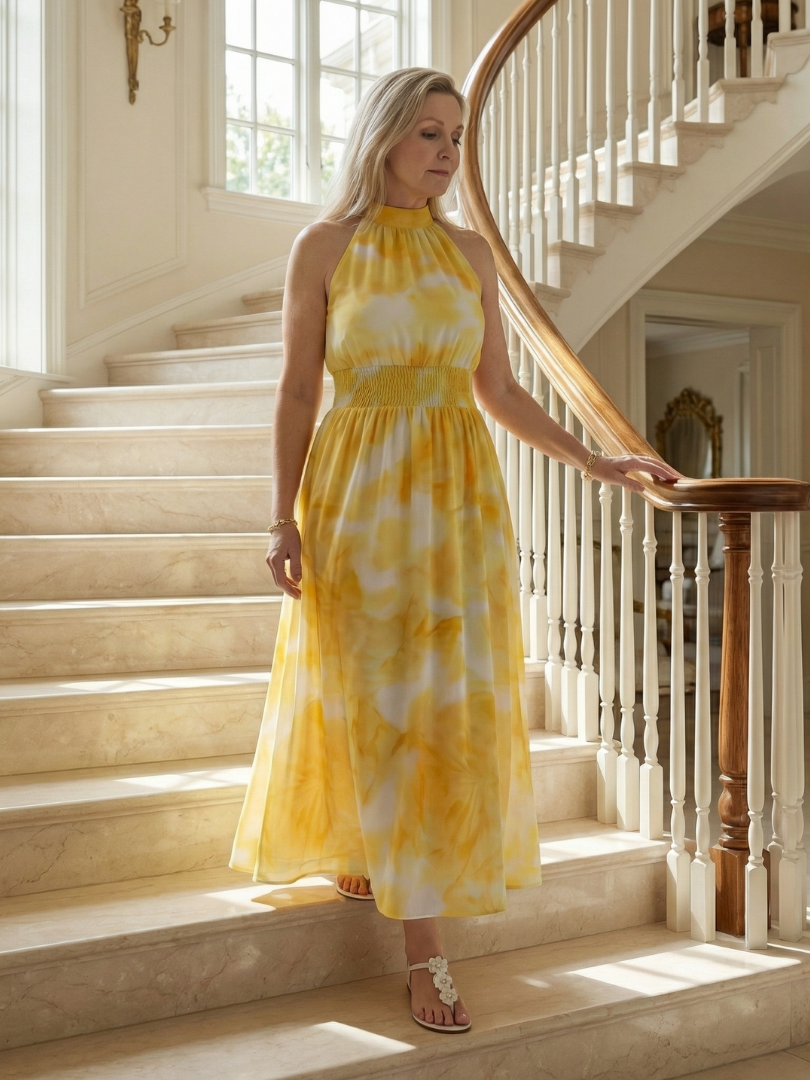 Sylin | Halter Midi Dress with Gathered Detail