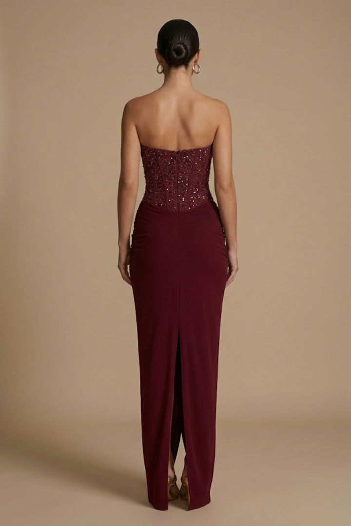 Women's Strapless Corset Maxi Dress - Draped Knot Detail