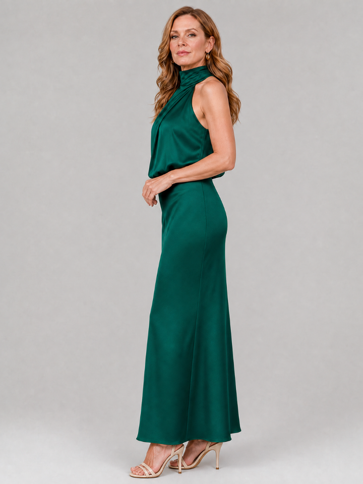 Nopal | Sleeveless Midi Dress with Draped Neckline