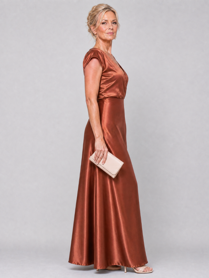 Samouse | Maxi Dress with Cap Sleeves and Wrap Bodice