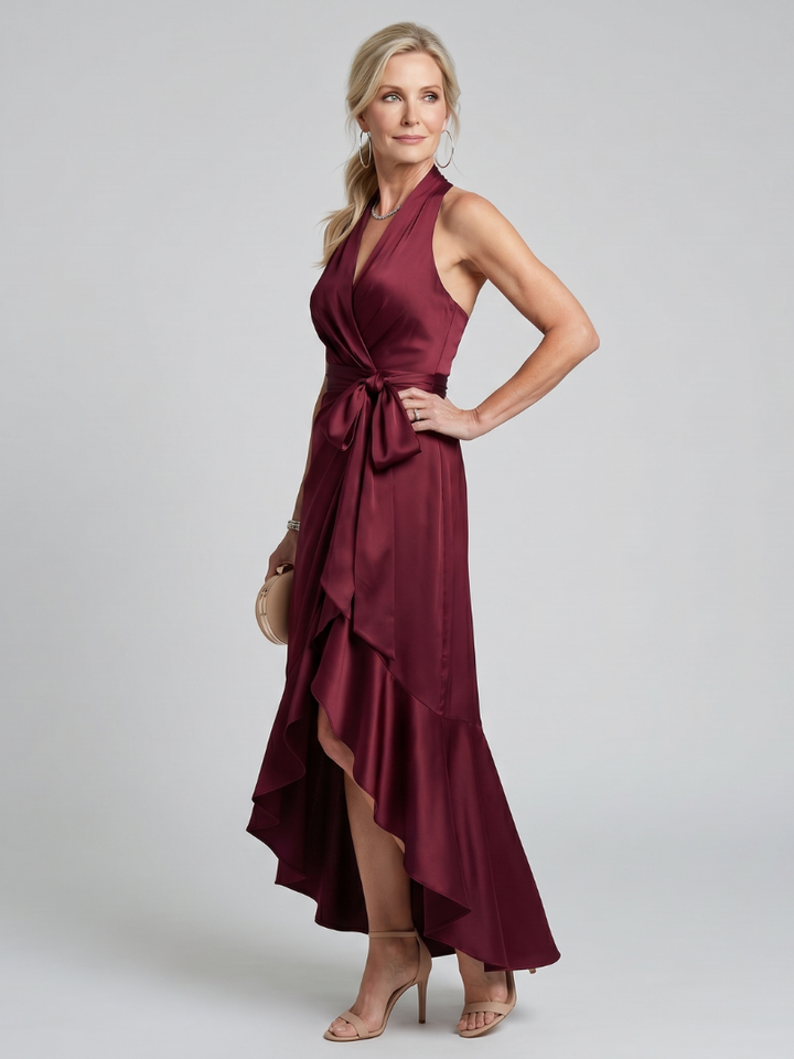Honora | Asymmetric Hem Midi Dress with Halter Neck Wrap