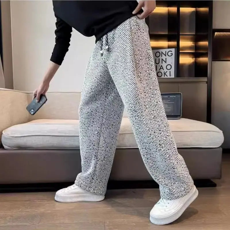 Men's Wide Leg Pants - Elasticated Waist Drawcord Twill