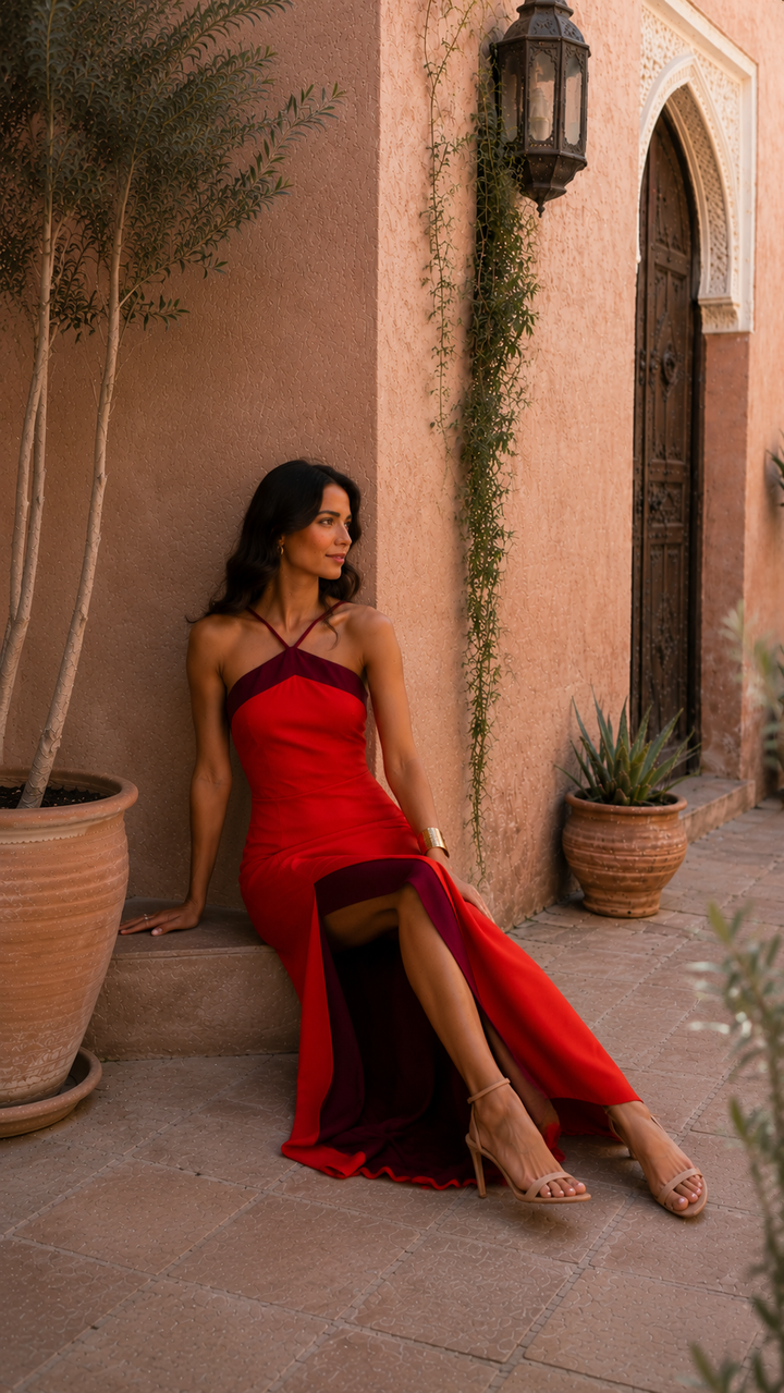 Slit-Detail Long Halter Dress