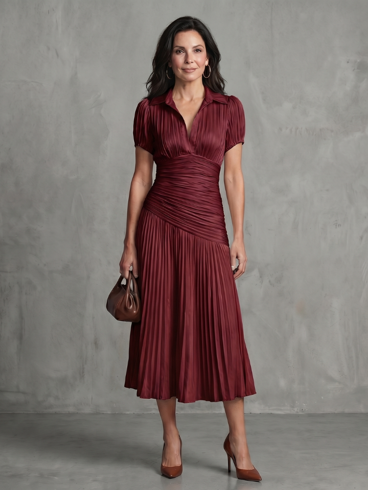 Bella | Striped Midi Dress with Pleated Waist