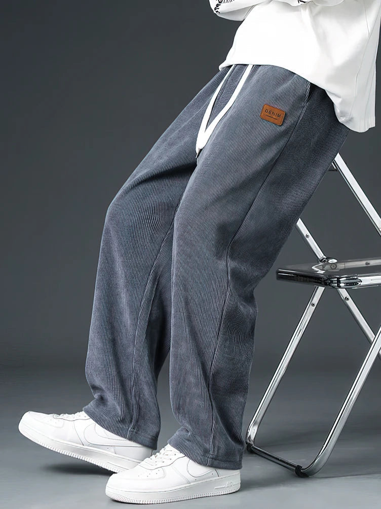 Men's Corduroy Pants - Relaxed Fit - Elasticated Drawstring Waist