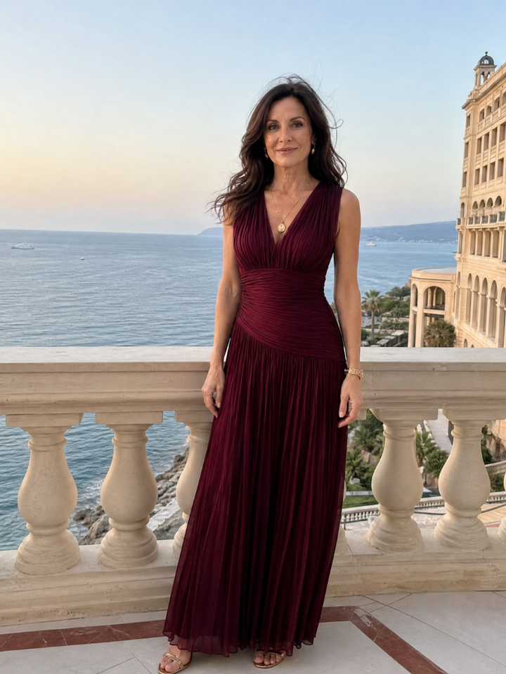 Lemar | Midi Dress with Sleeveless Pleats and V-Neck