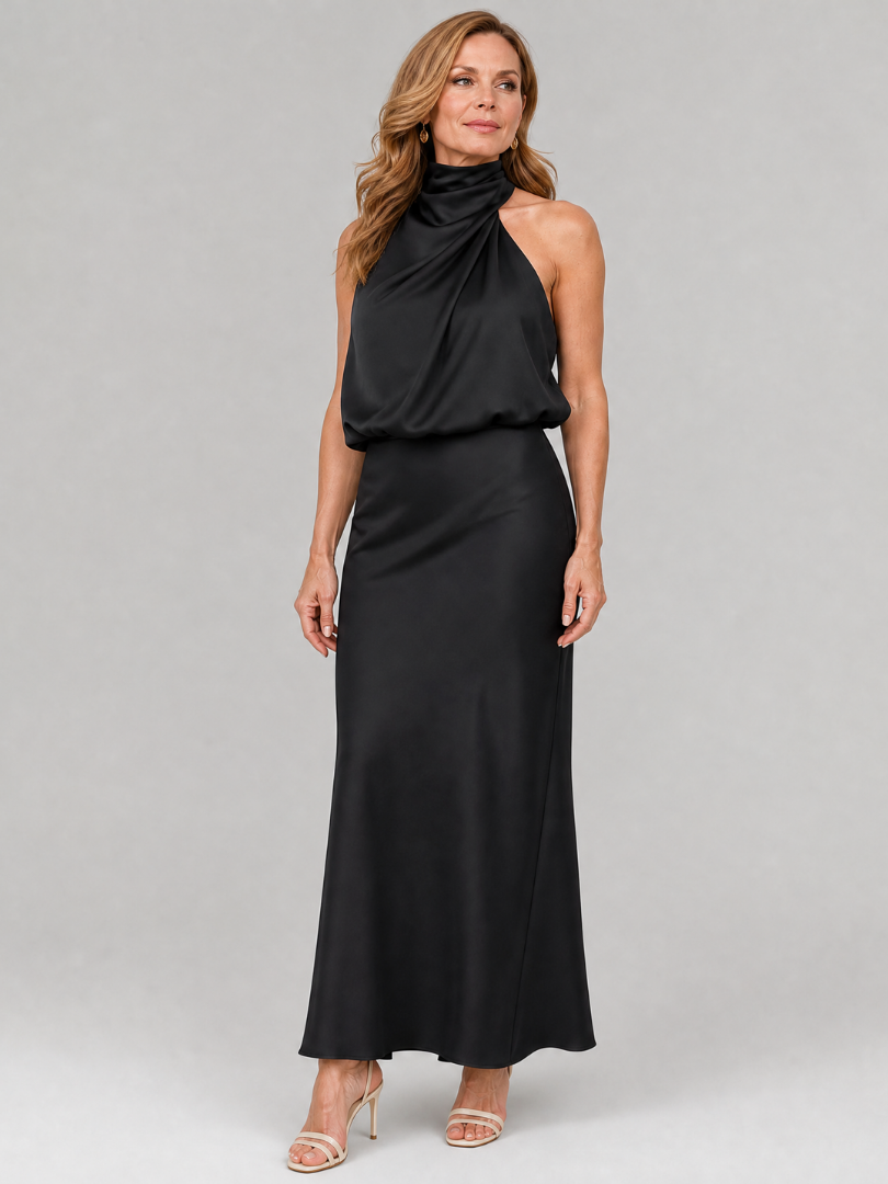 Nopal | Sleeveless Midi Dress with Draped Neckline