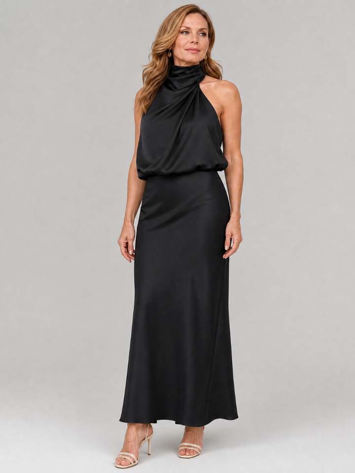 Nopal | Sleeveless Midi Dress with Draped Neckline