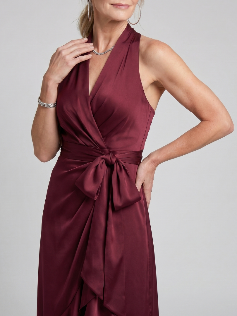 Honora | Asymmetric Hem Midi Dress with Halter Neck Wrap