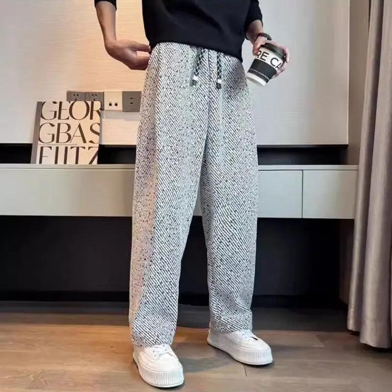 Men's Wide Leg Pants - Elasticated Waist Drawcord Twill