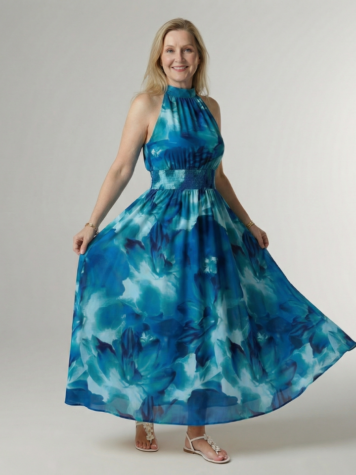 Sylin | Halter Midi Dress with Gathered Detail